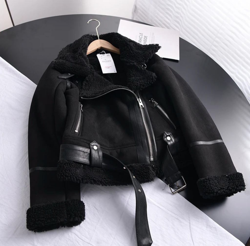 Damen Weich Gefütterte Jacke - Reverskragen mit Taillengürtel
