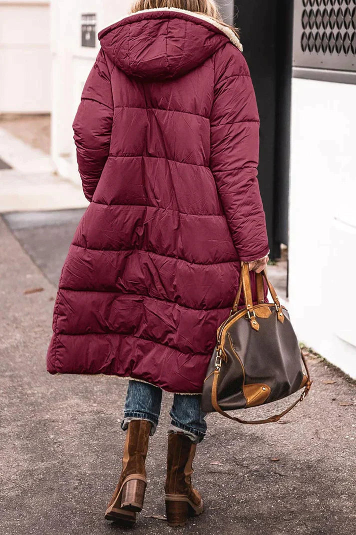 Damen Wendbarer Puffer-Mantel - Kapuze & Plüschfutter