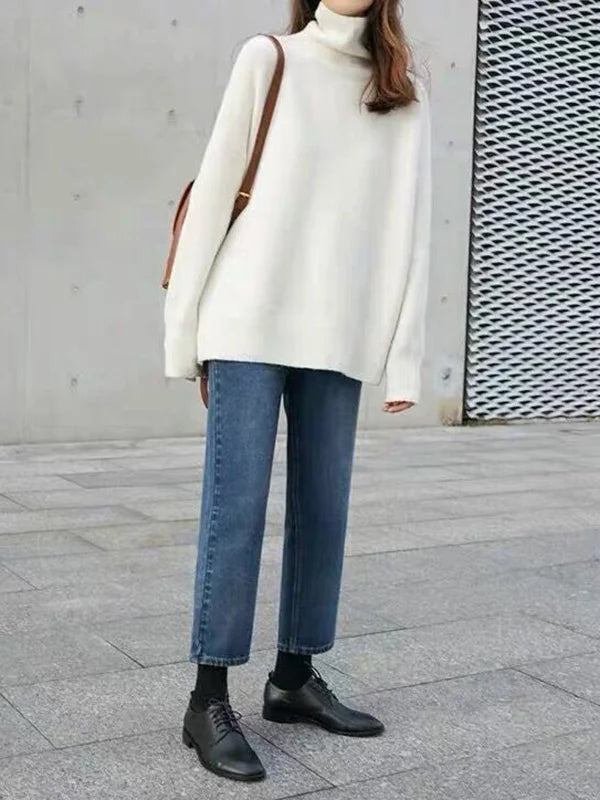 Damen Strickpullover - Rollkragen mit Übergroßem Schnitt