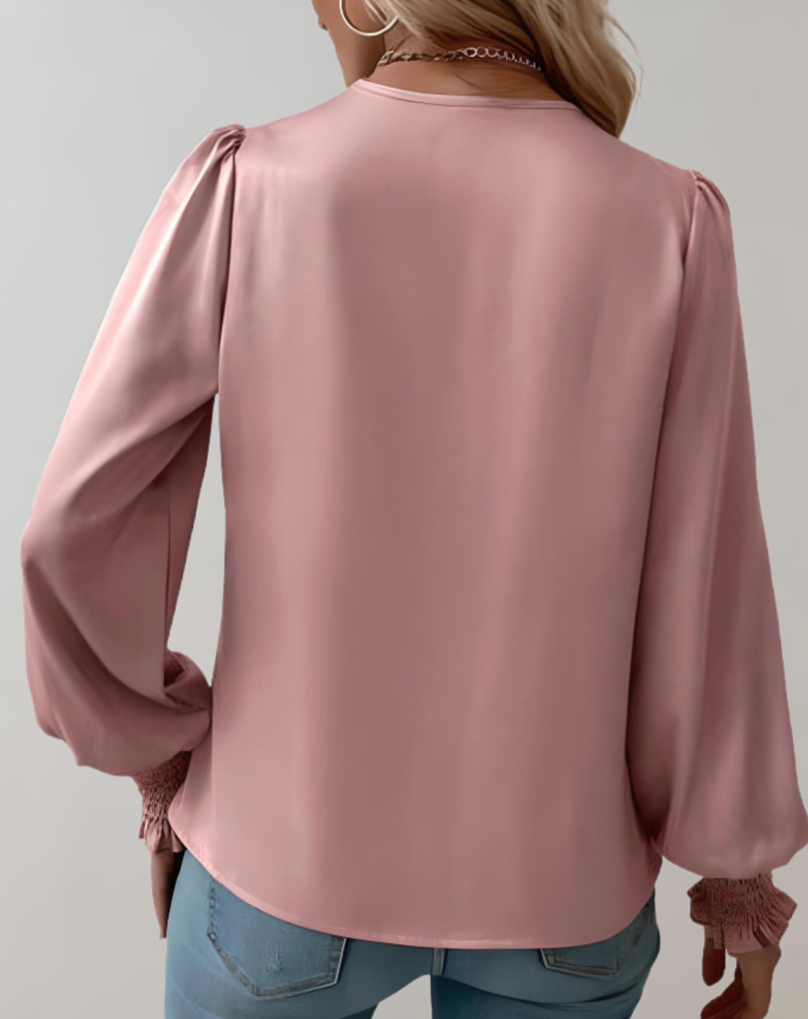 Damen V-Ausschnitt Wickelbluse - Fließend mit gerafften Ärmeln Top