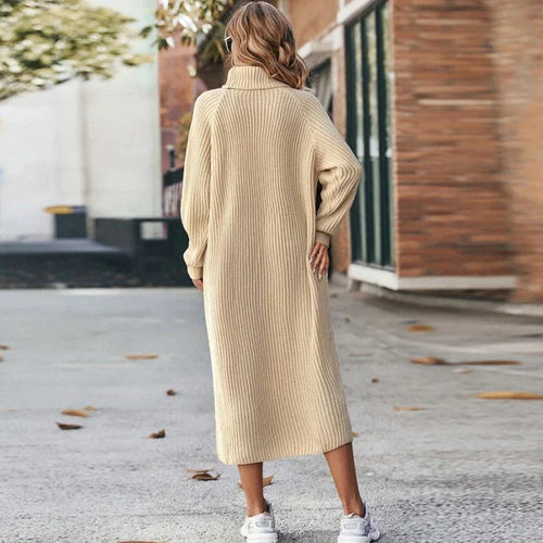 Damen Gestricktes Rollkragen-Pulloverkleid - Midi-Länge & Entspannte Passform