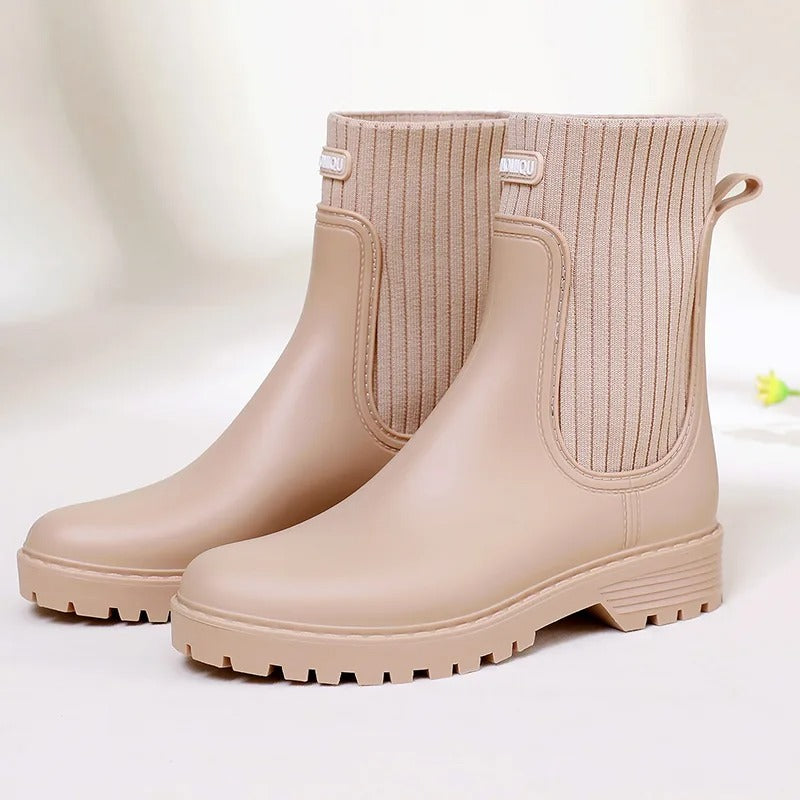 Damen Regenstiefeletten - Strickbündchen & Gesteppte Paneele