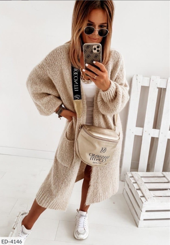 Damen Lange Strickjacke – Warme Oversized-Passform