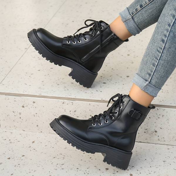 Damen Combat Stiefeletten – Plateau & Seitlicher Reißverschluss