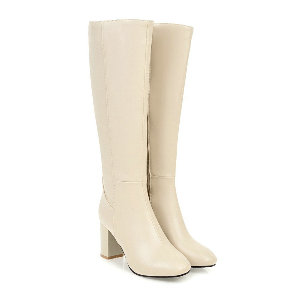 Damen Kniehohe Stiefel - Blockabsatz & Seitenreißverschluss