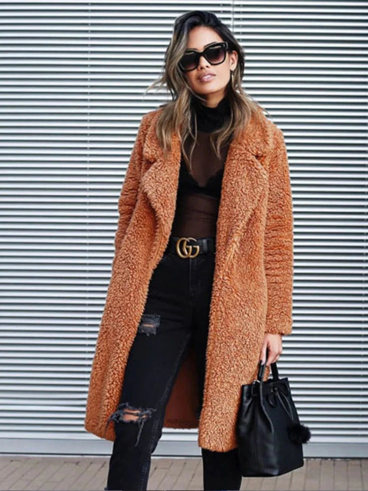 Damen Weicher Oversize Mantel - Lang & Reverskragen-Stil