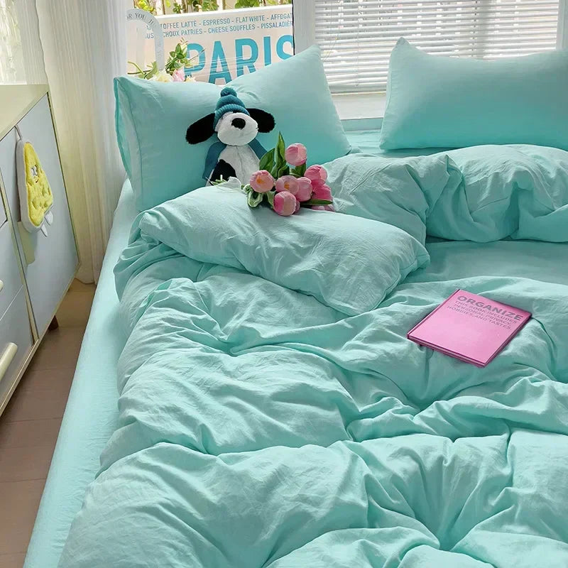 Weicher Geknitterter Bettbezug - Minimalistisches Bettwäsche-Set