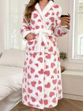 Damen Herz-Muster Morgenmantel - Weiche Robe mit Taschen