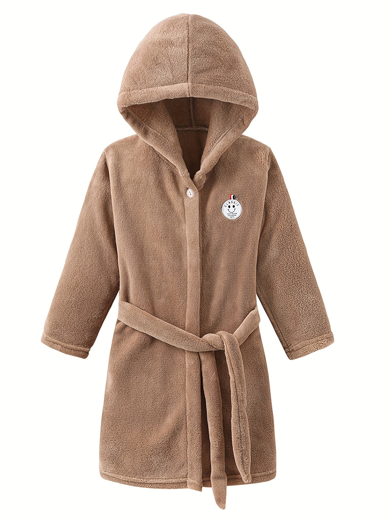 Kinder Kapuzen Morgenmantel mit Charakter-Aufnäher - Weicher Bademantel mit Gürtel
