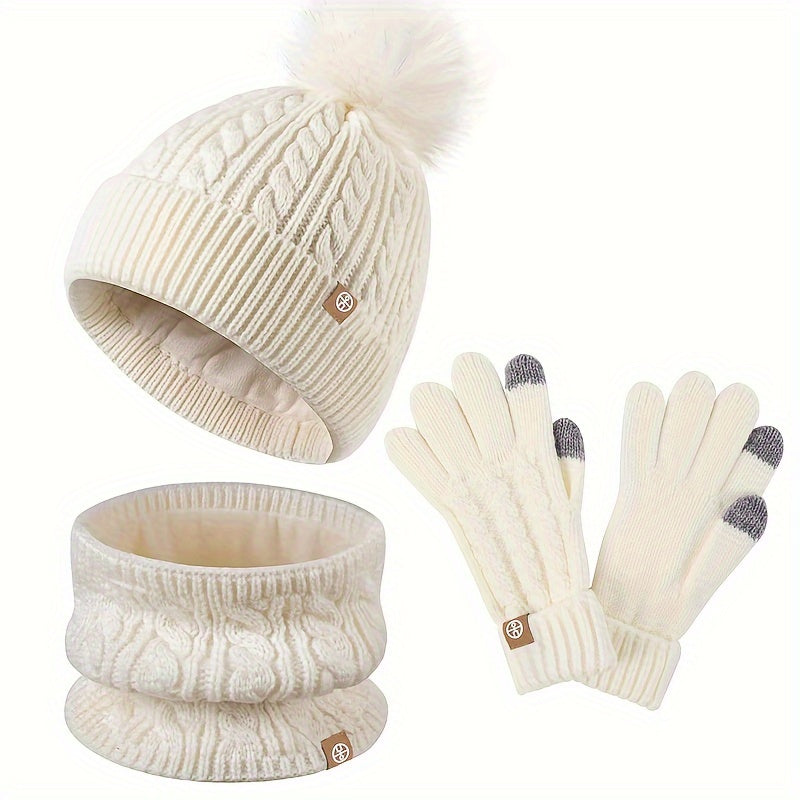 Damen 3-teiliges Set - Touchscreen-Handschuhe, Mütze & Schal