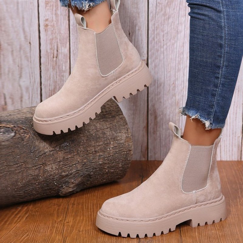 Damen Schlupf-Chelsea-Stiefeletten - Klobige Plateausohle