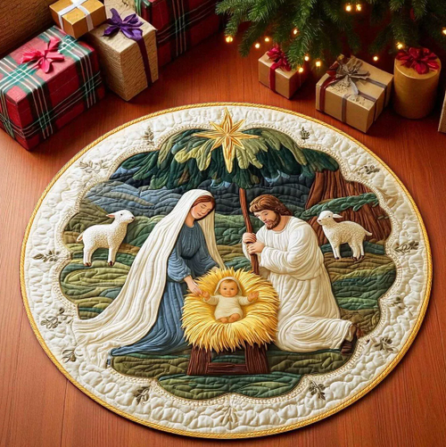 Weihnachts-Baumdecke – Gesteppter Krippen-Design Teppich