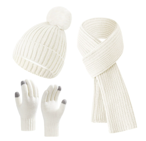 Damen 3-teiliges Strickaccessoire-Set - Mütze, Touchscreen-Handschuhe und Schal