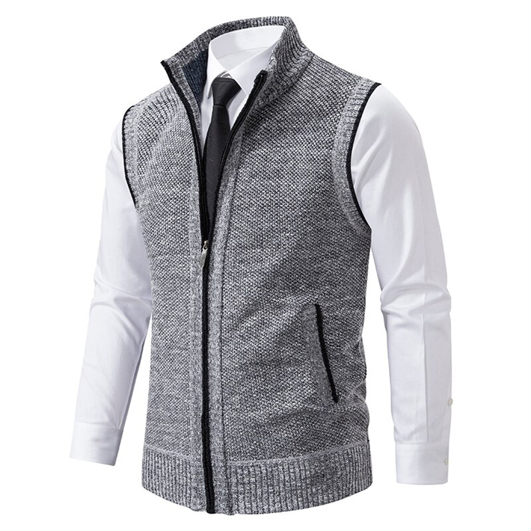 Herren Stehkragen Gilet - Gestrickte Weste mit Reißverschluss