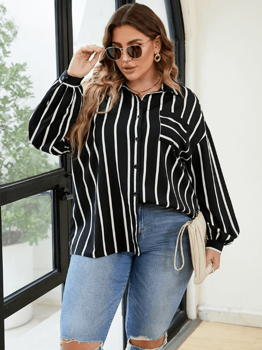 Plus Size Women's Striped Casual Shirt - ALPINE WEAR