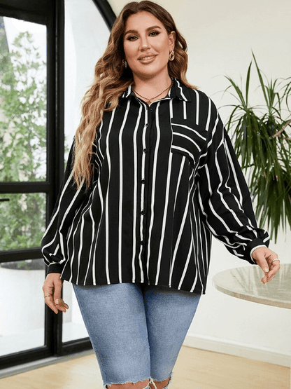 Plus Size Women's Striped Casual Shirt - ALPINE WEAR