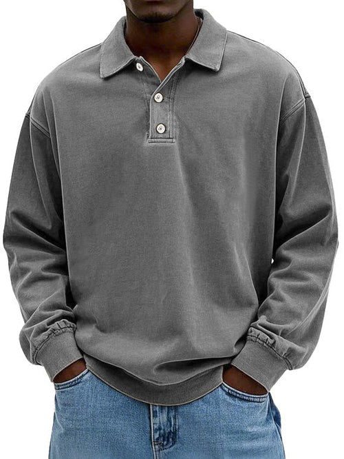 Herren Distressed Langarm Polohemd - Relaxte Passform