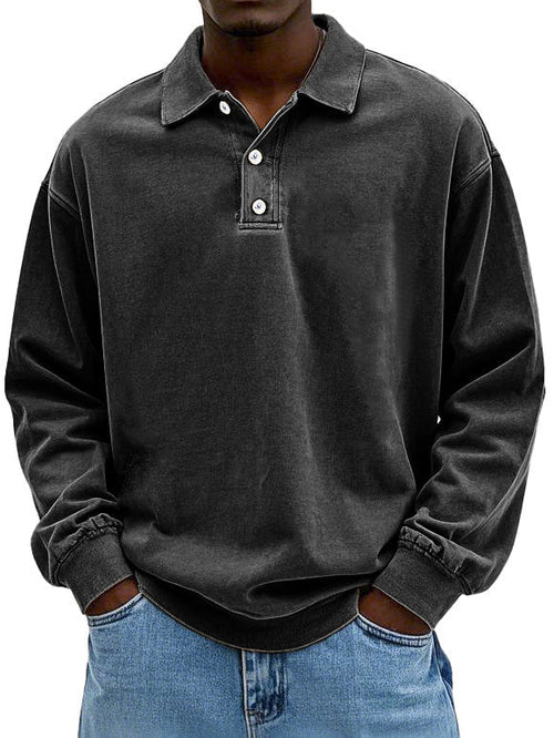 Herren Distressed Langarm Polohemd - Relaxte Passform