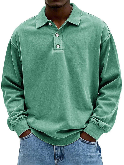 Herren Distressed Langarm Polohemd - Relaxte Passform