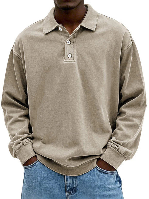 Herren Distressed Langarm Polohemd - Relaxte Passform