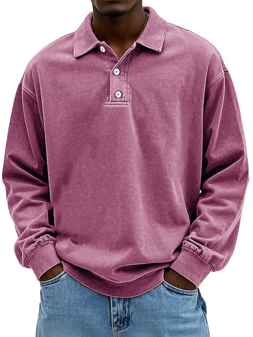 Herren Distressed Langarm Polohemd - Relaxte Passform