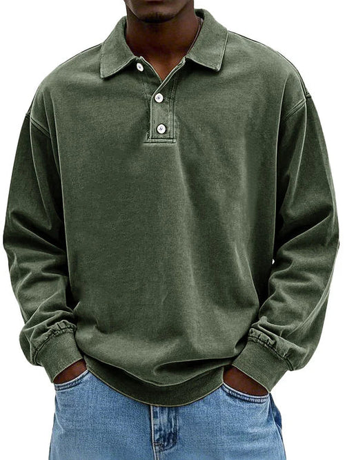 Herren Distressed Langarm Polohemd - Relaxte Passform