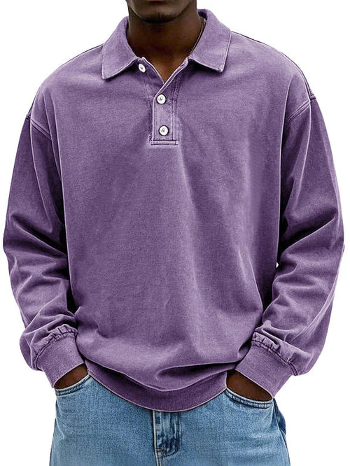 Herren Distressed Langarm Polohemd - Relaxte Passform