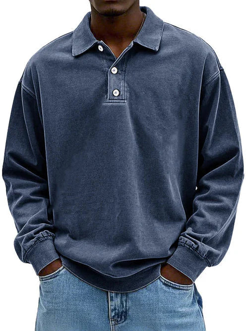 Herren Distressed Langarm Polohemd - Relaxte Passform