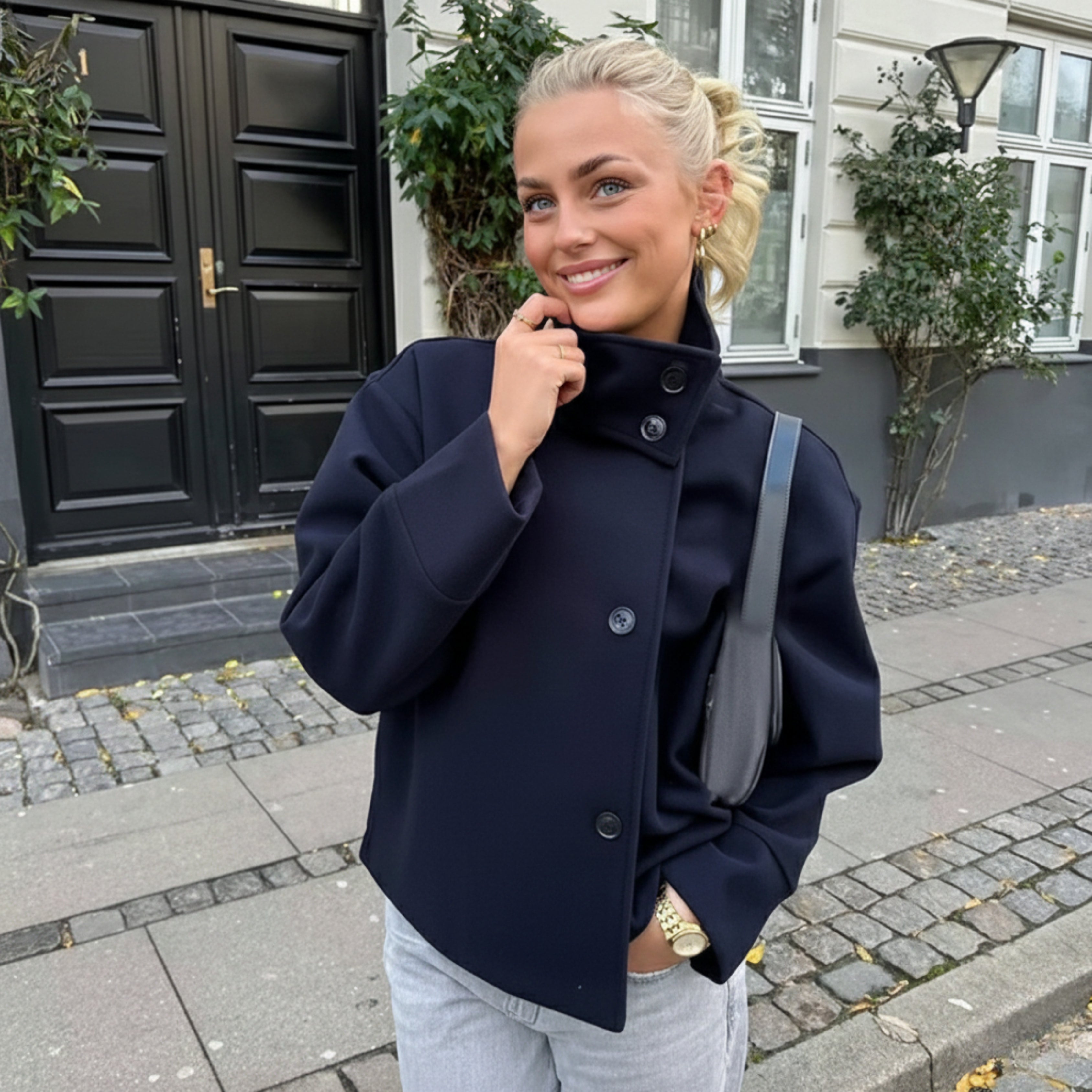 Damen Zweireiher Kurzer Wollmix-Mantel