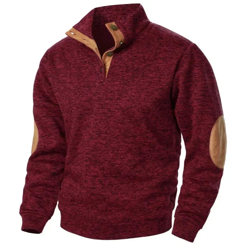 Herren Pullover Stehkragen - Mit Knopfverschluss und Ellenbogen-Details